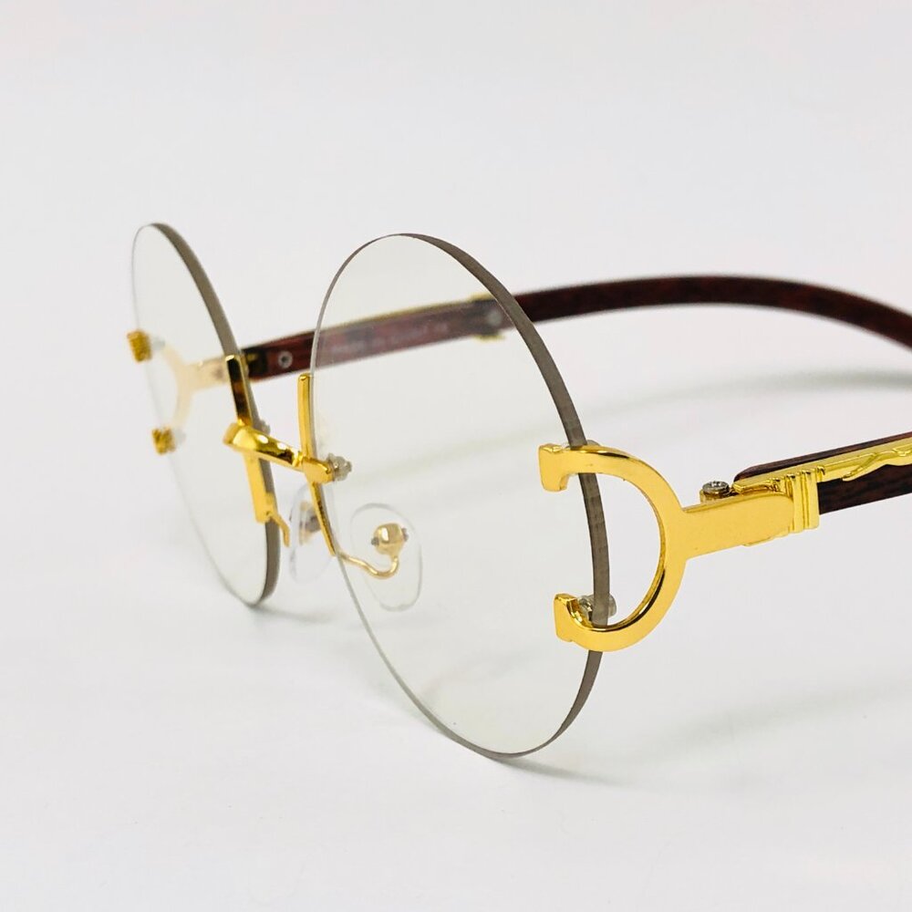Round Rimless Clear Lens Men Sunglasses Gold Frame Hip Hop Style Buffs Migos New